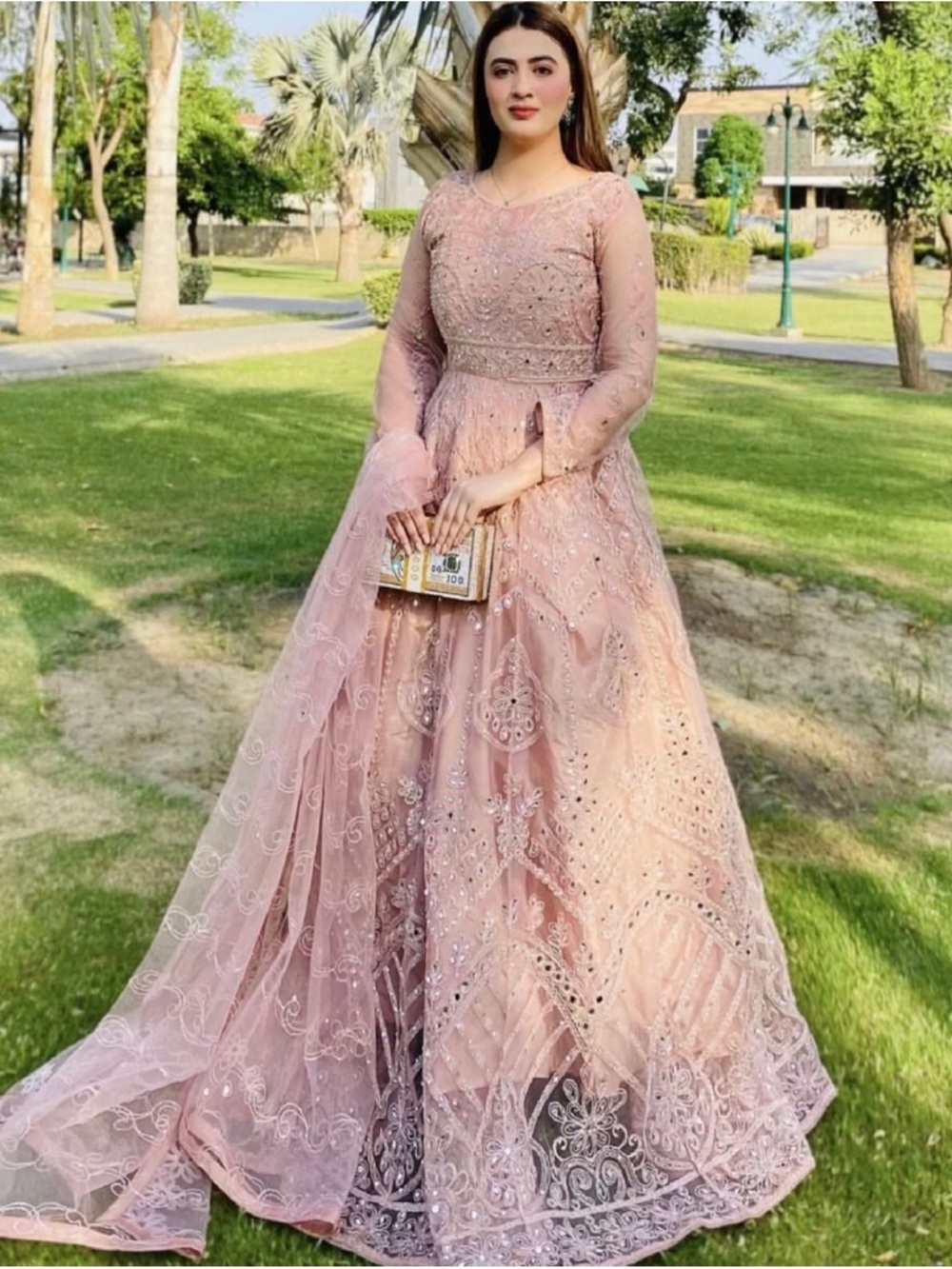 Elegant Blush Pink Embroidered Women's Gown Dress